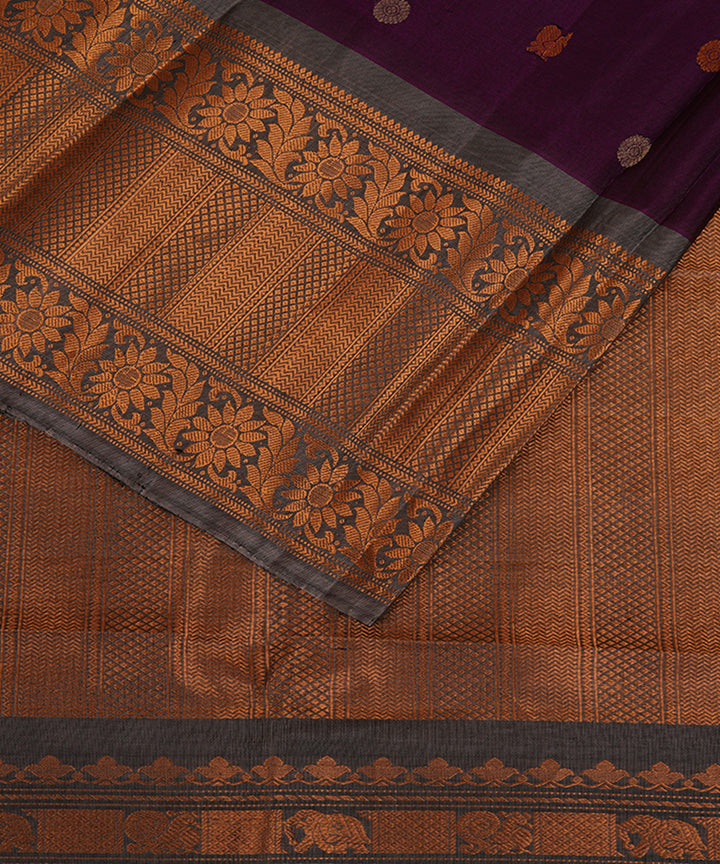 Violet and grey silk handwoven gadwal saree