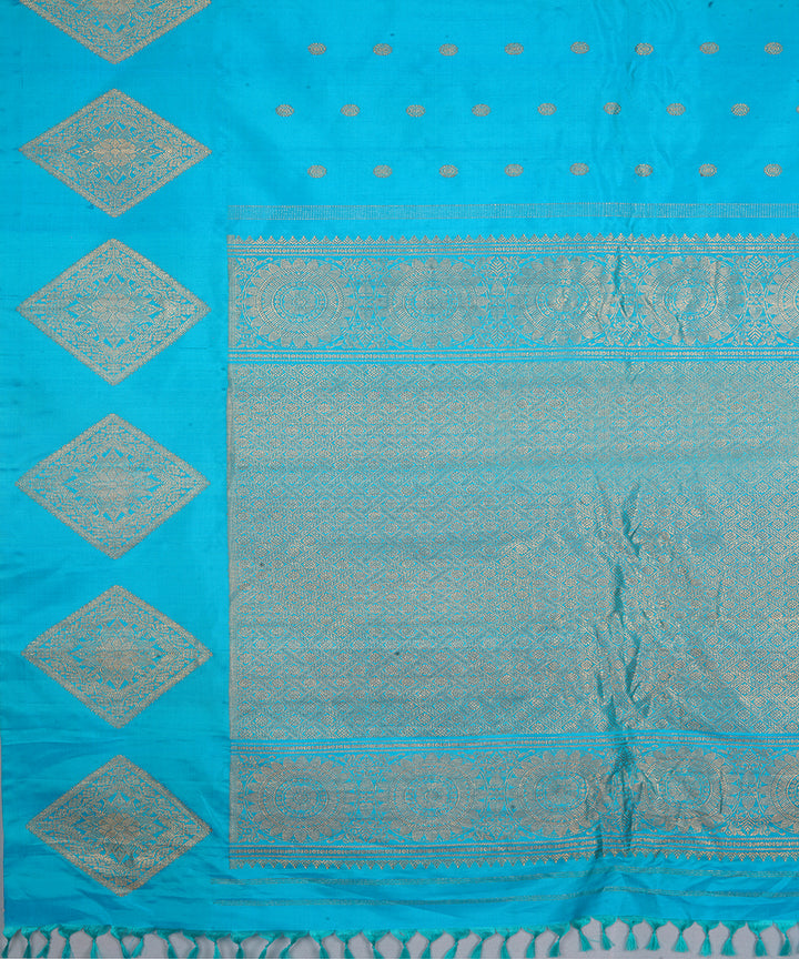 Sky blue silk handwoven gadwal saree