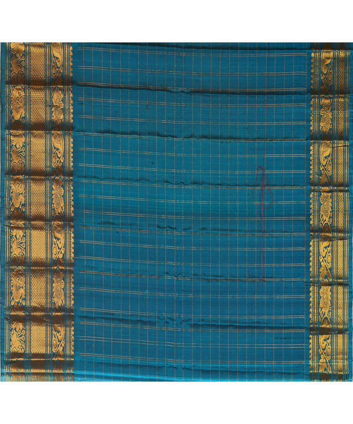 Brown blue silk handwoven gadwal saree