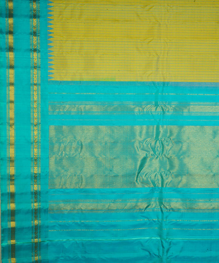 Light green and sky blue silk handwoven gadwal saree