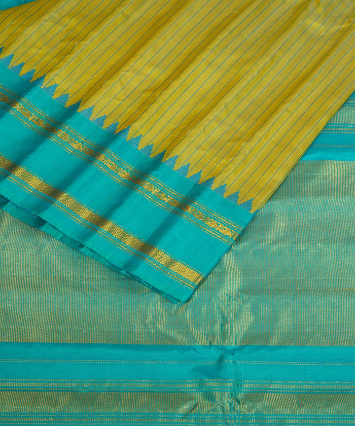 Light green and sky blue silk handwoven gadwal saree