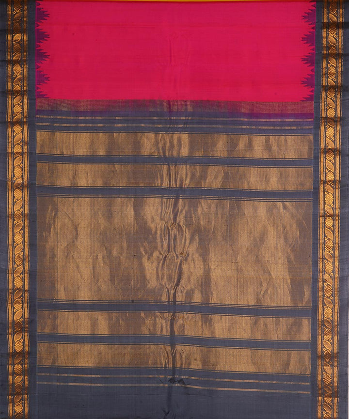 Pink and grey silk handwoven gadwal saree