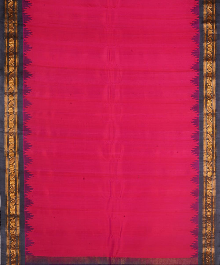 Pink and grey silk handwoven gadwal saree