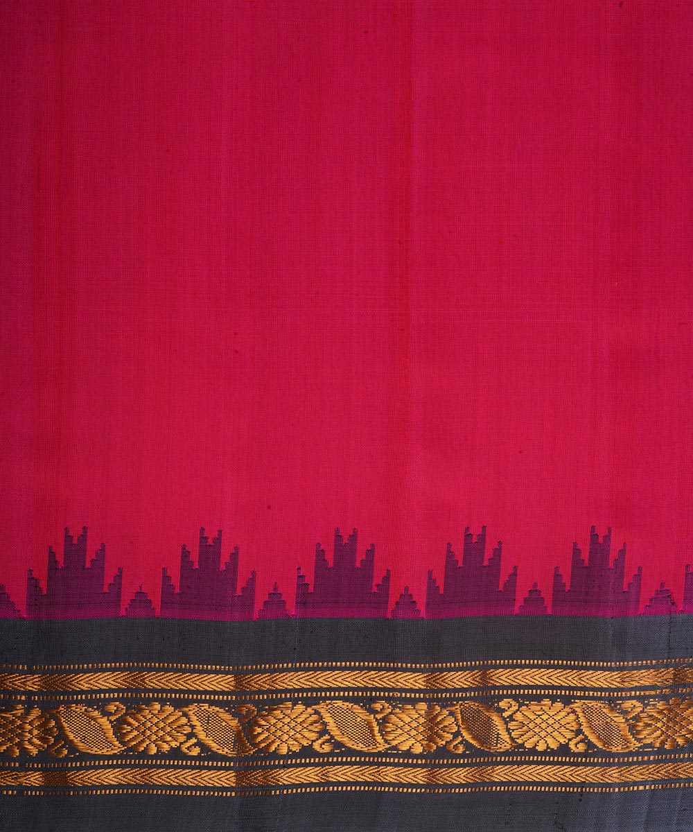 Pink and grey silk handwoven gadwal saree