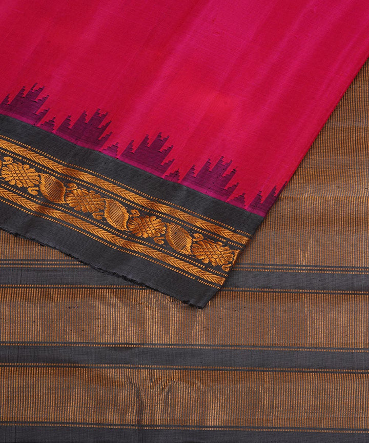 Pink and grey silk handwoven gadwal saree