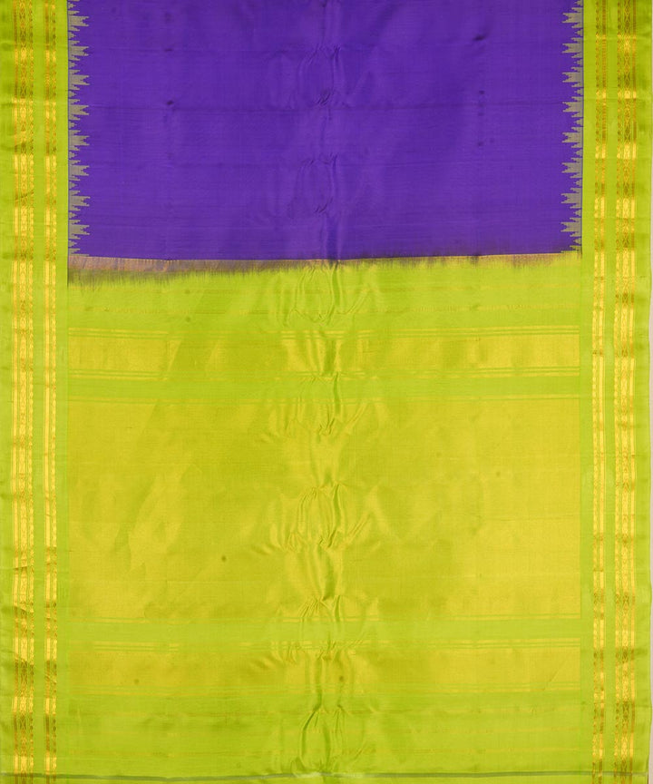 Purple and lime green silk handwoven gadwal saree