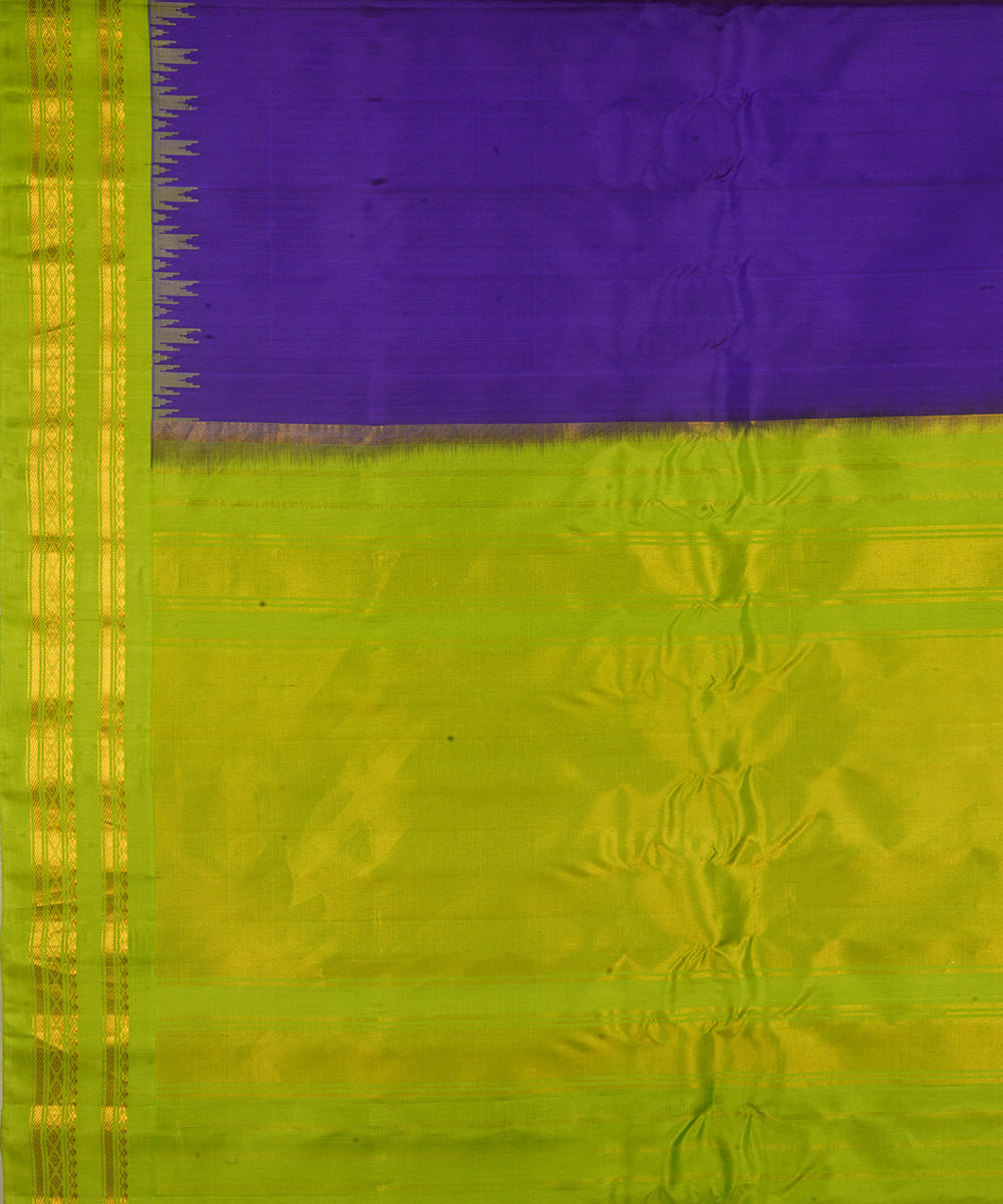 Purple and lime green silk handwoven gadwal saree