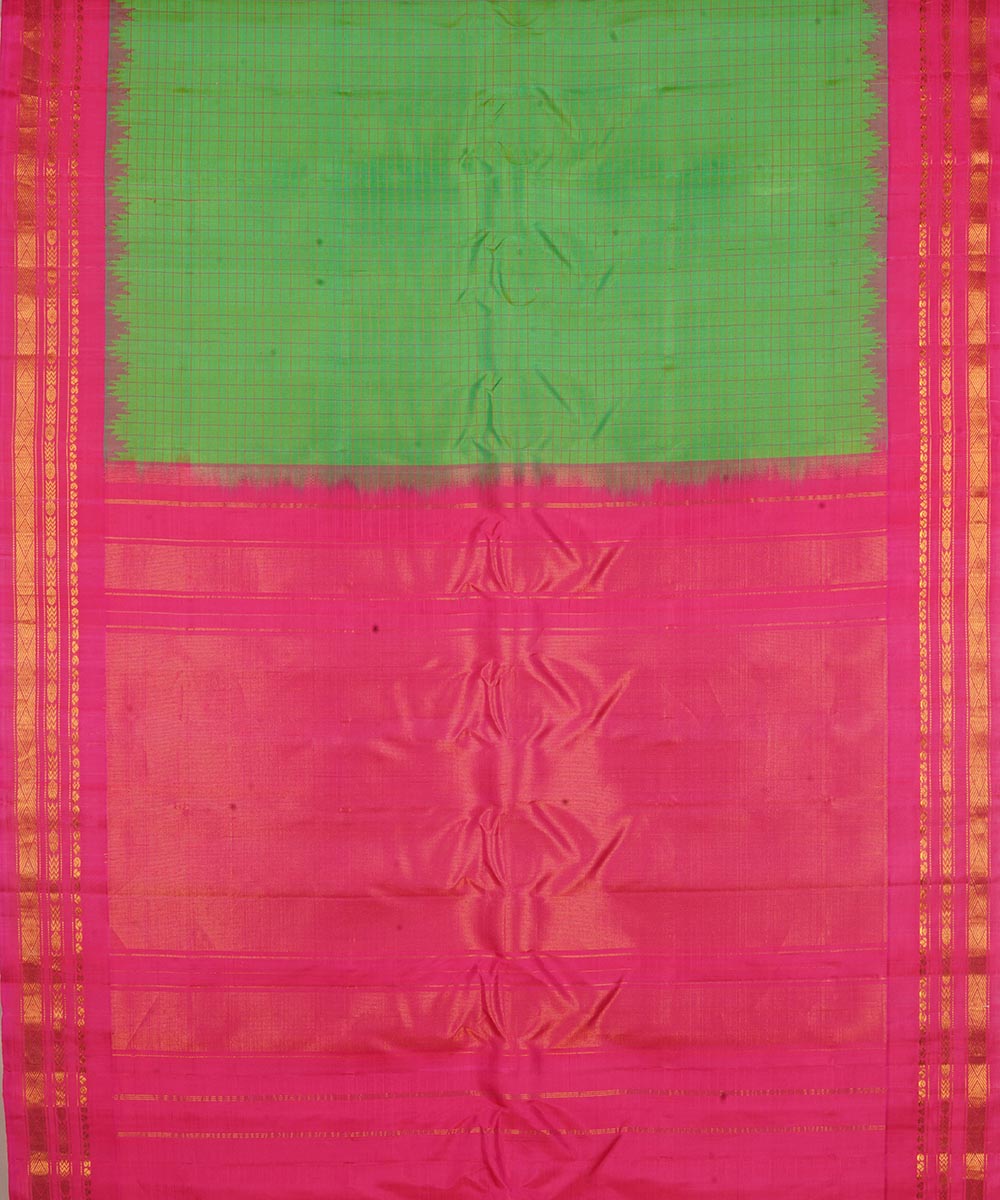 Light green and pink silk handwoven gadwal saree