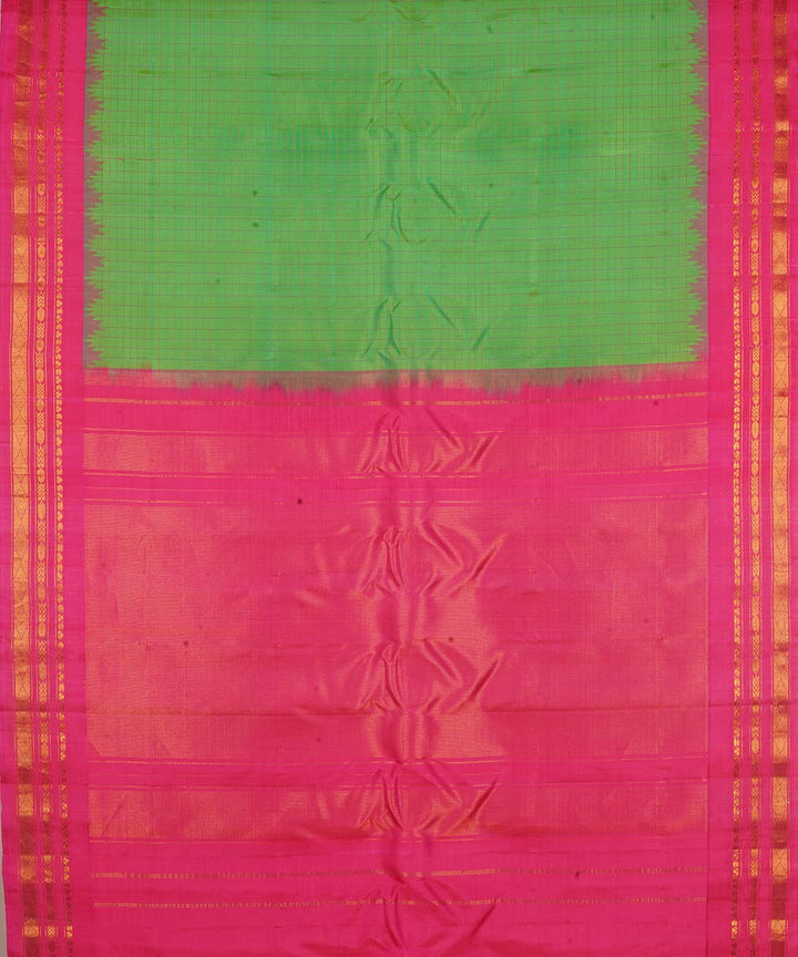 Light green and pink silk handwoven gadwal saree