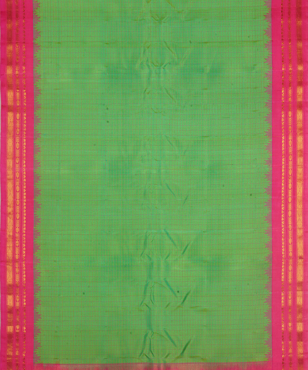 Light green and pink silk handwoven gadwal saree