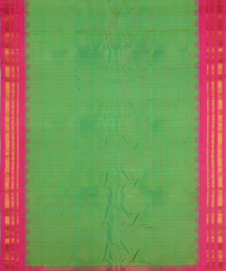 Light green and pink silk handwoven gadwal saree