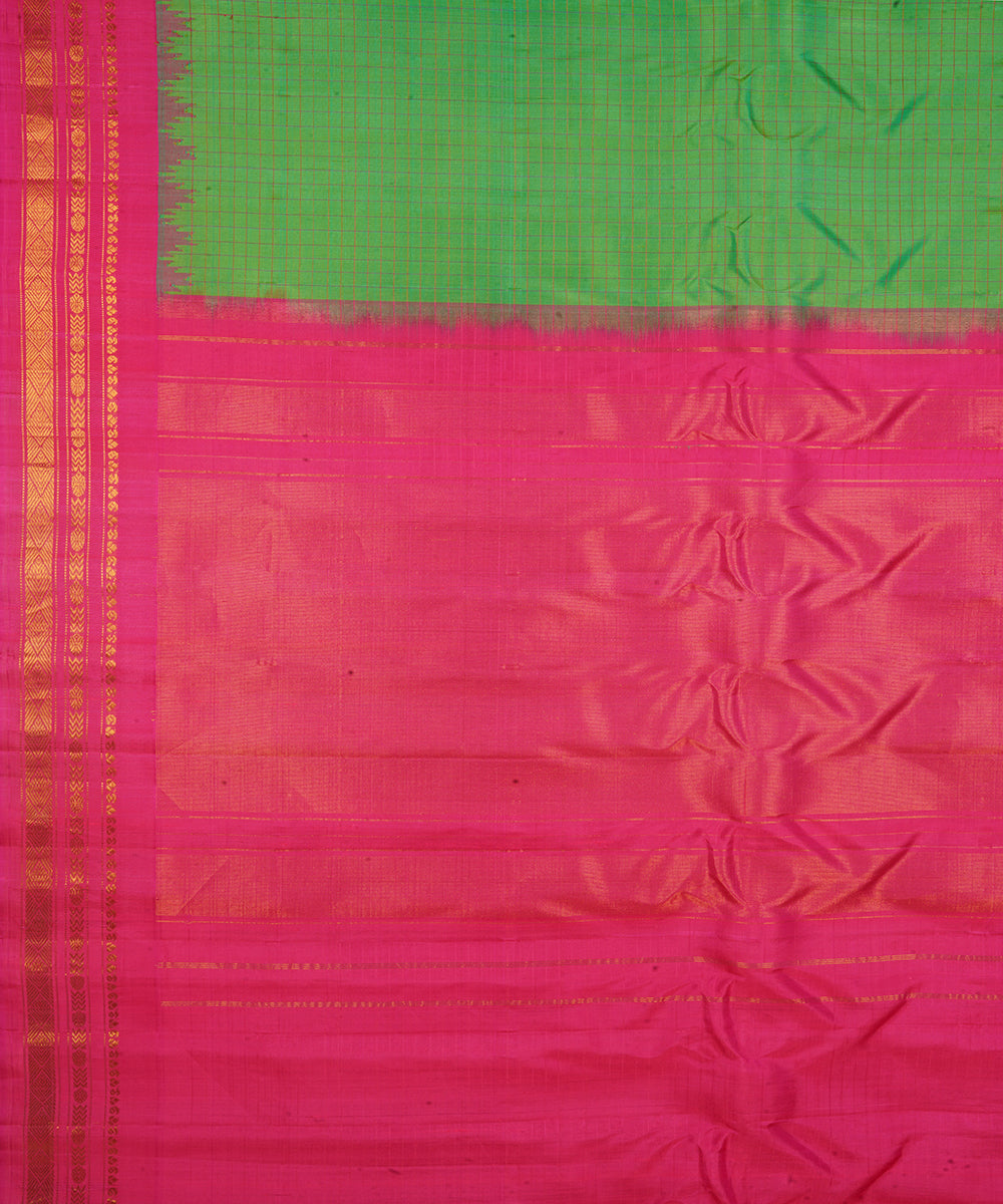 Light green and pink silk handwoven gadwal saree