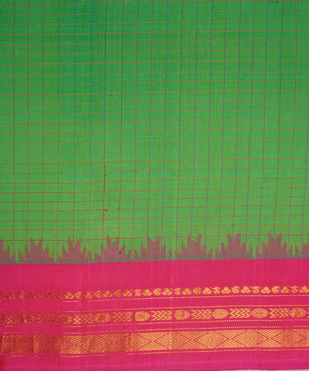Light green and pink silk handwoven gadwal saree