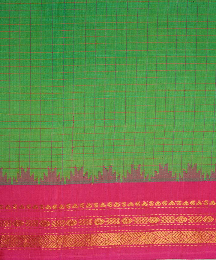 Light green and pink silk handwoven gadwal saree