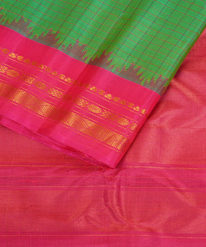 Light green and pink silk handwoven gadwal saree