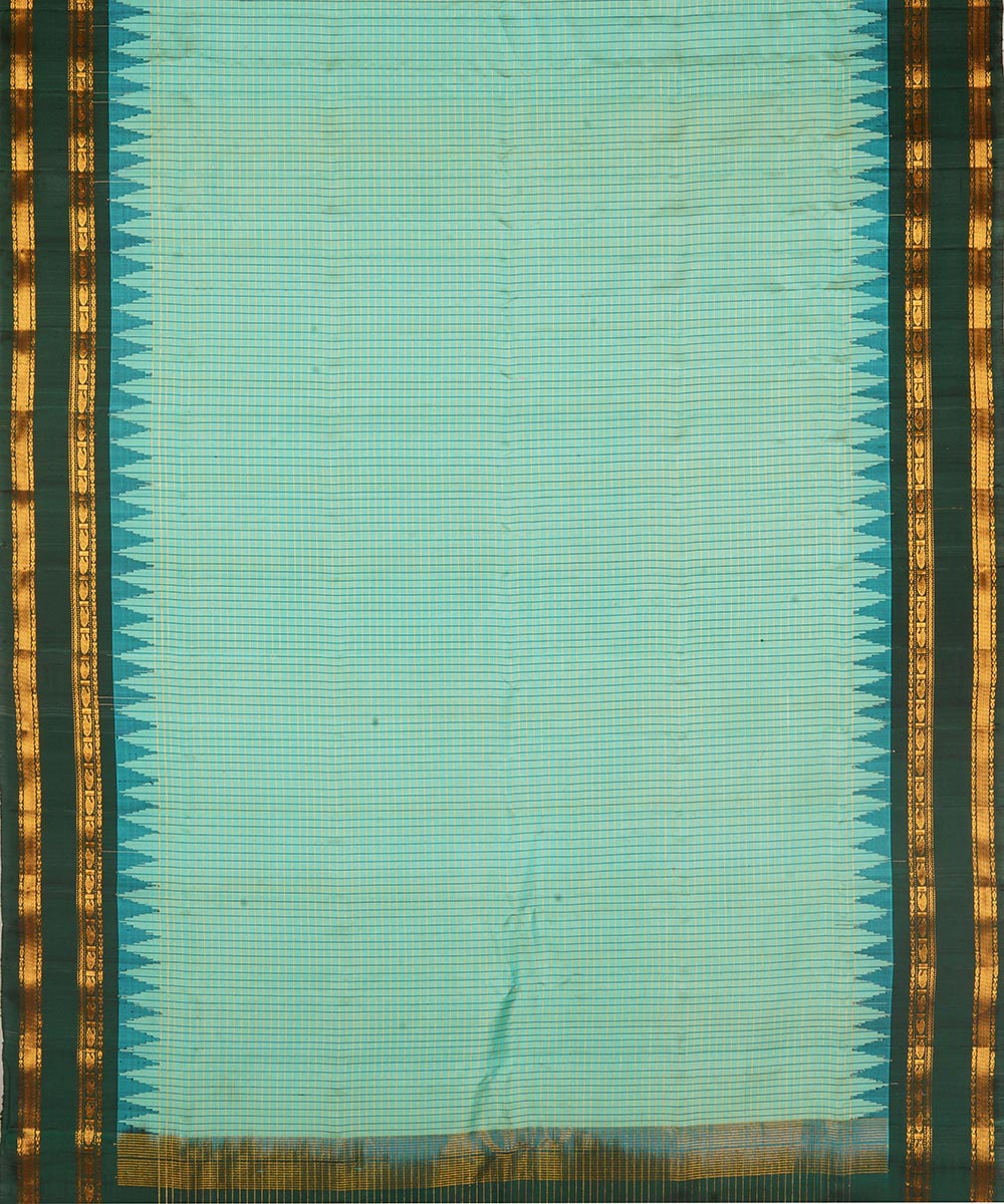 Sky blue and dark green silk handwoven gadwal saree