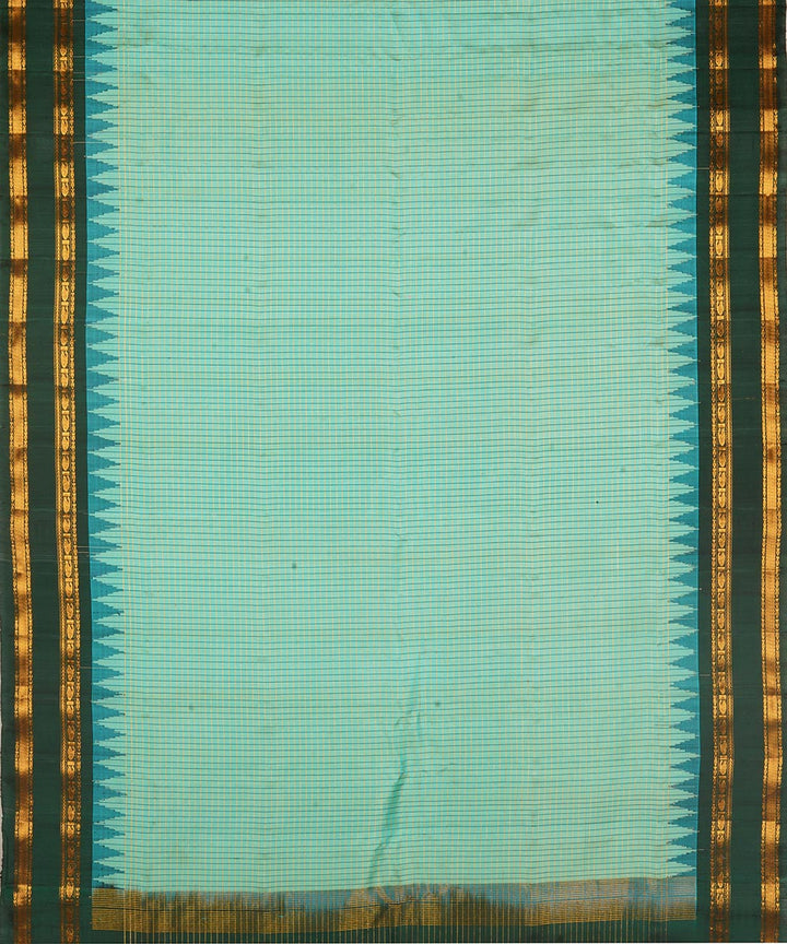 Sky blue and dark green silk handwoven gadwal saree