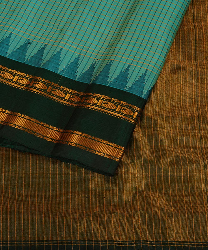 Sky blue and dark green silk handwoven gadwal saree