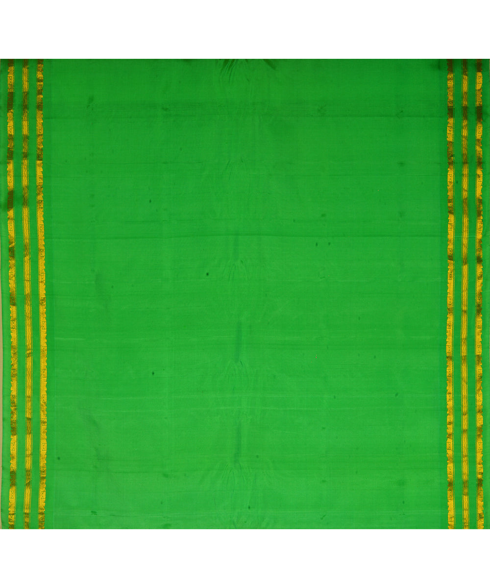 Yellow and light green silk handwoven gadwal saree