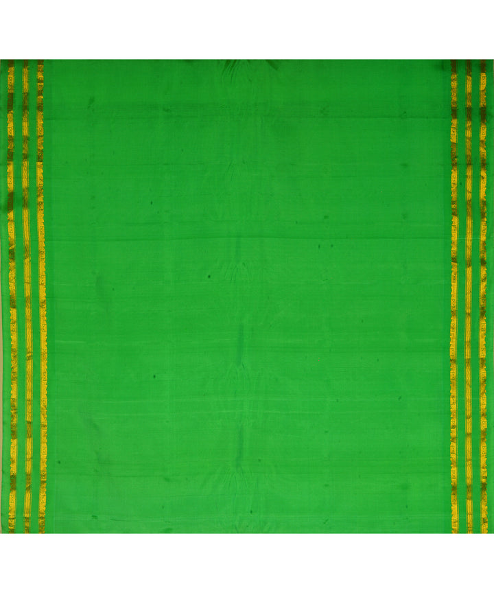 Yellow and light green silk handwoven gadwal saree
