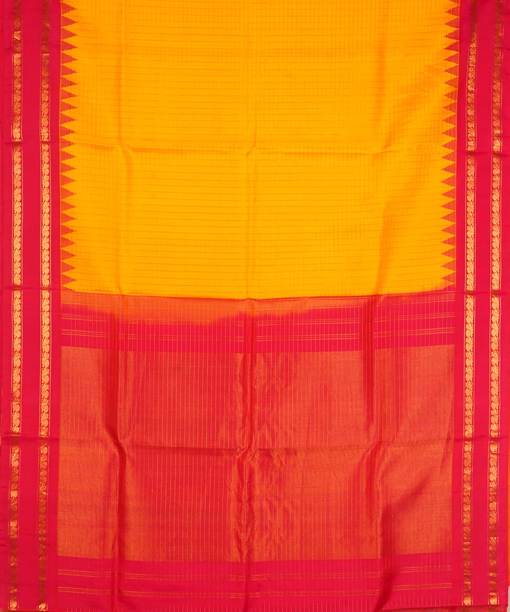 Yellow orange and pink silk handwoven gadwal saree