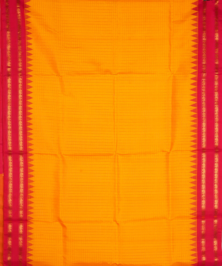 Yellow orange and pink silk handwoven gadwal saree