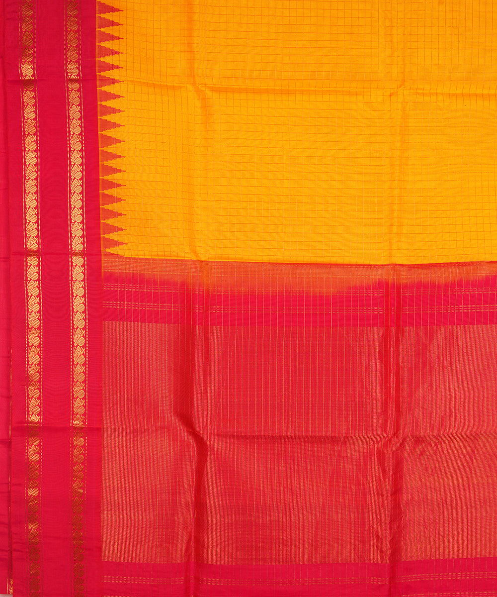 Yellow orange and pink silk handwoven gadwal saree