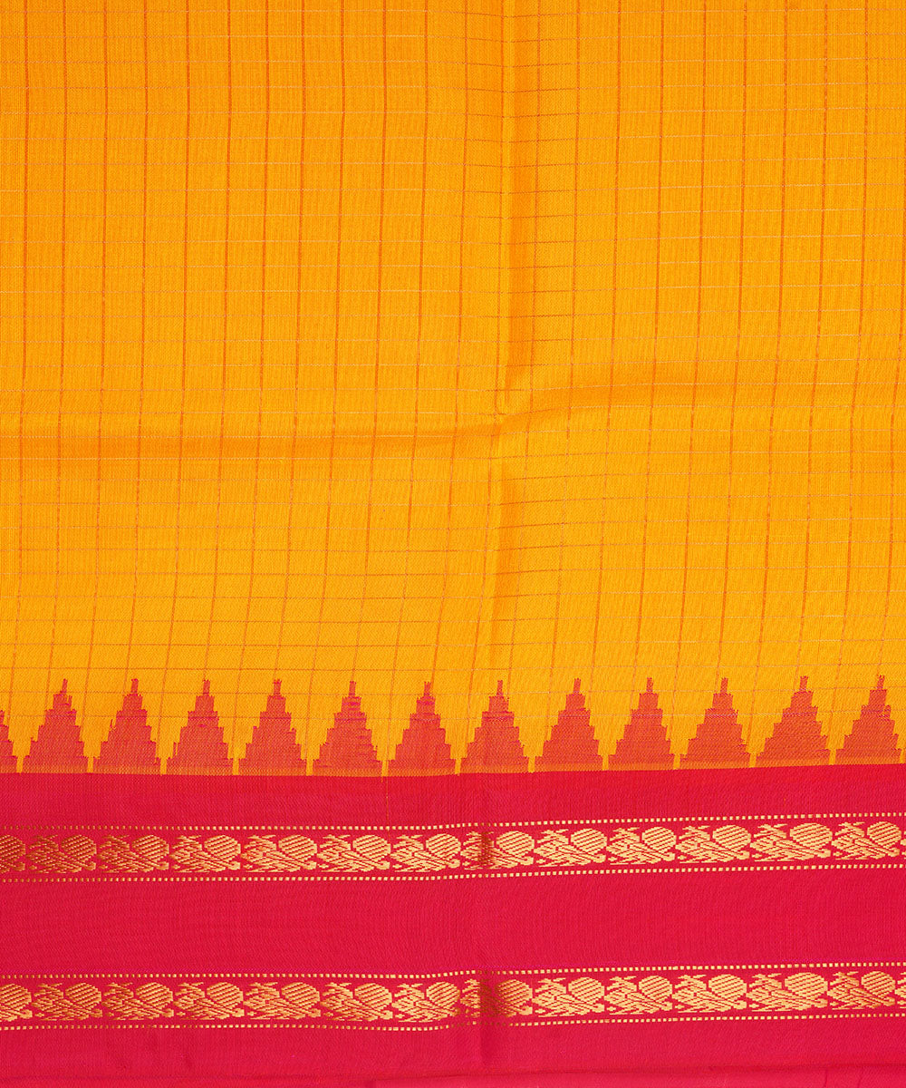 Yellow orange and pink silk handwoven gadwal saree