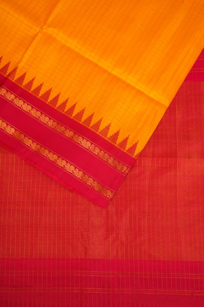 Yellow orange and pink silk handwoven gadwal saree