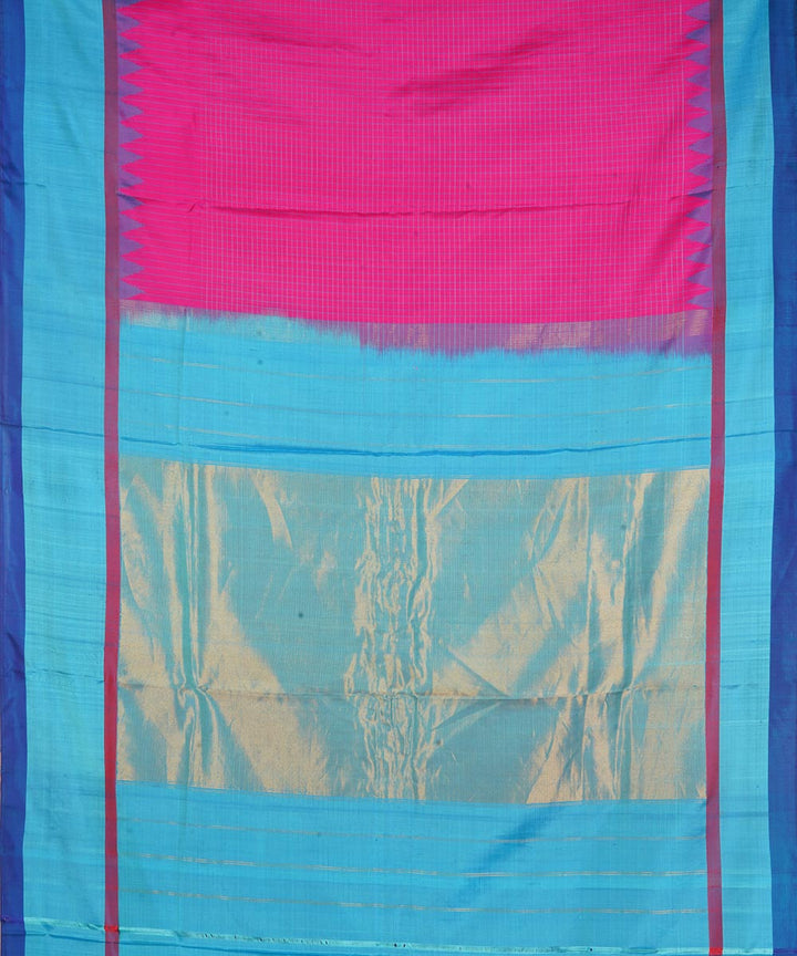 Pink sky blue silk handwoven gadwal saree