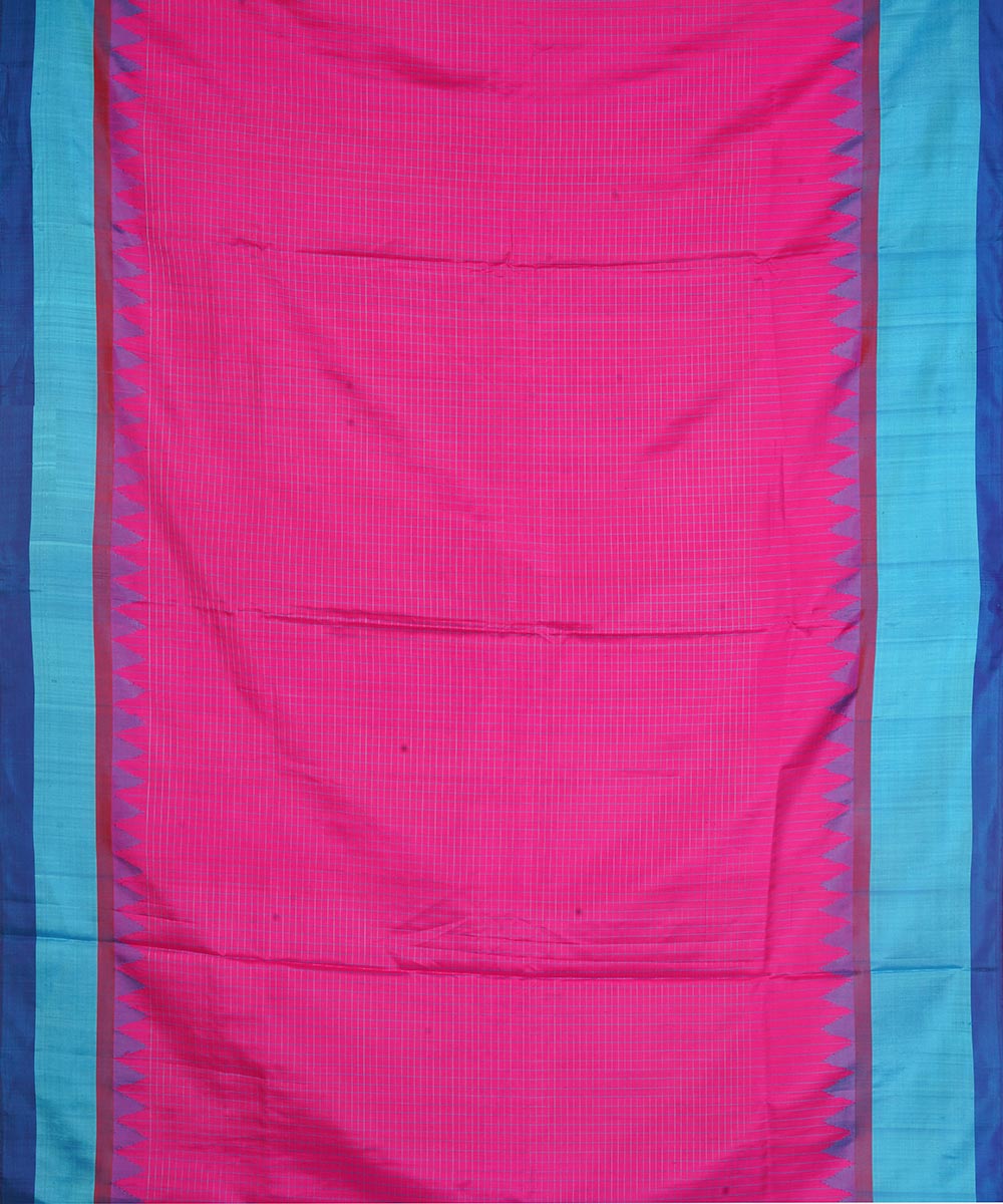 Pink sky blue silk handwoven gadwal saree