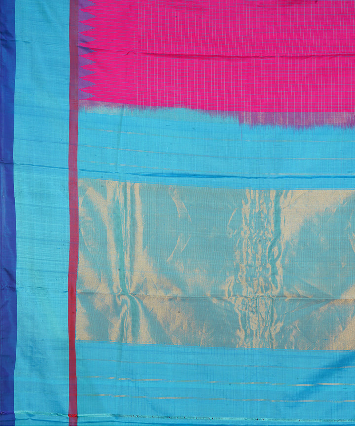 Pink sky blue silk handwoven gadwal saree