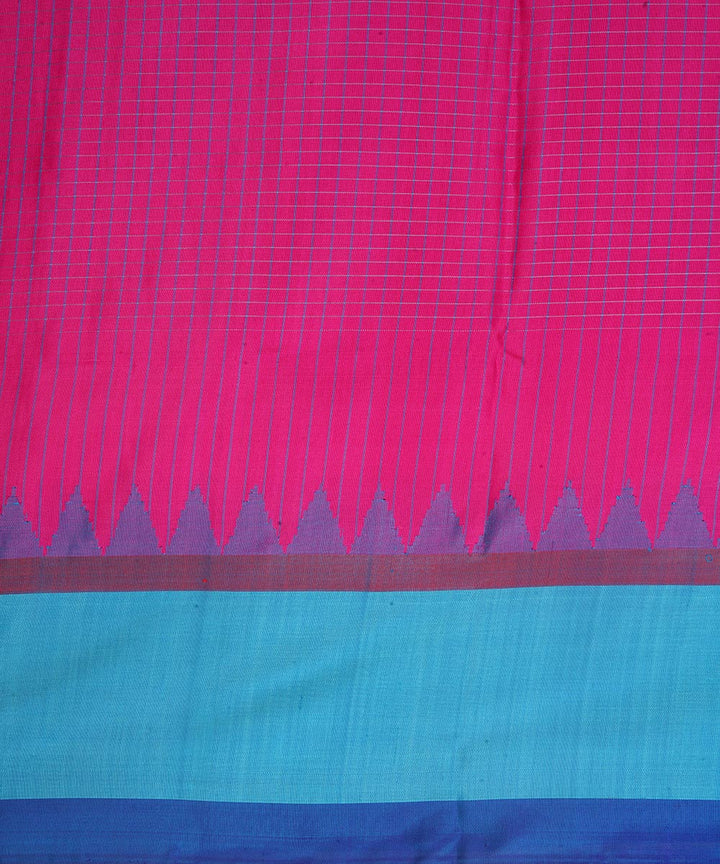 Pink sky blue silk handwoven gadwal saree