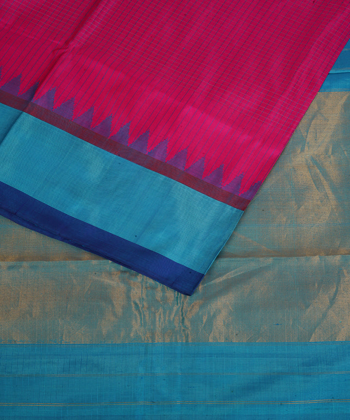 Pink sky blue silk handwoven gadwal saree