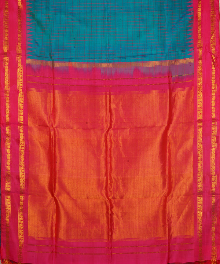 Pink sky blue silk handwoven gadwal saree