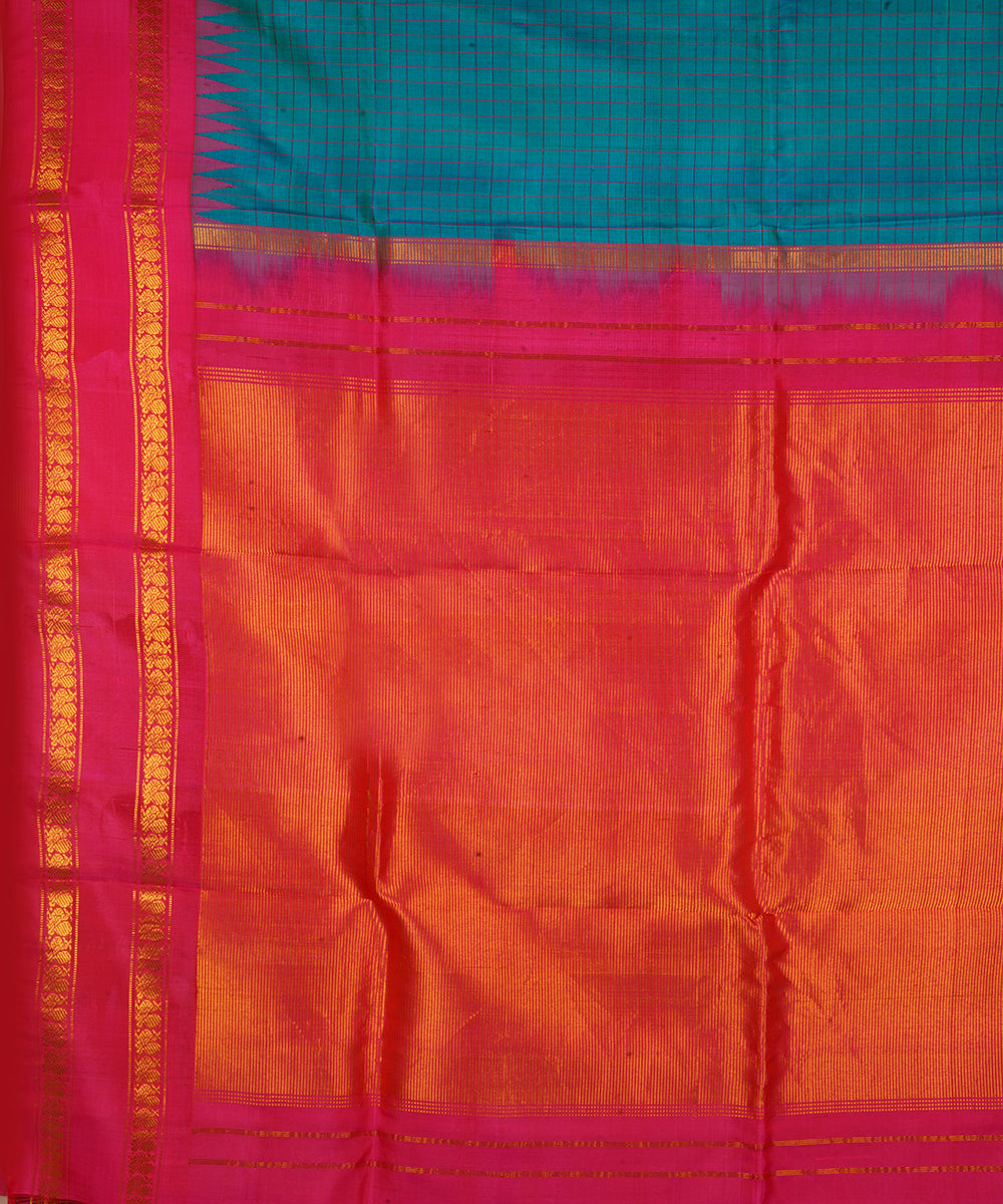 Pink sky blue silk handwoven gadwal saree