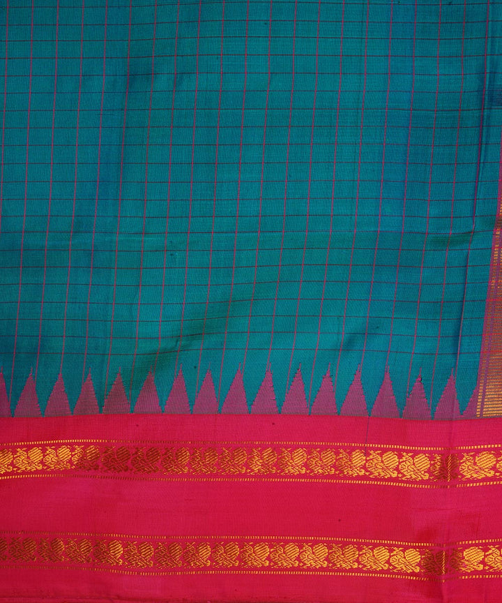 Pink sky blue silk handwoven gadwal saree