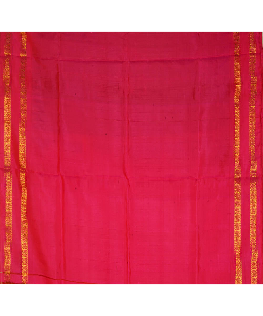 Pink sky blue silk handwoven gadwal saree