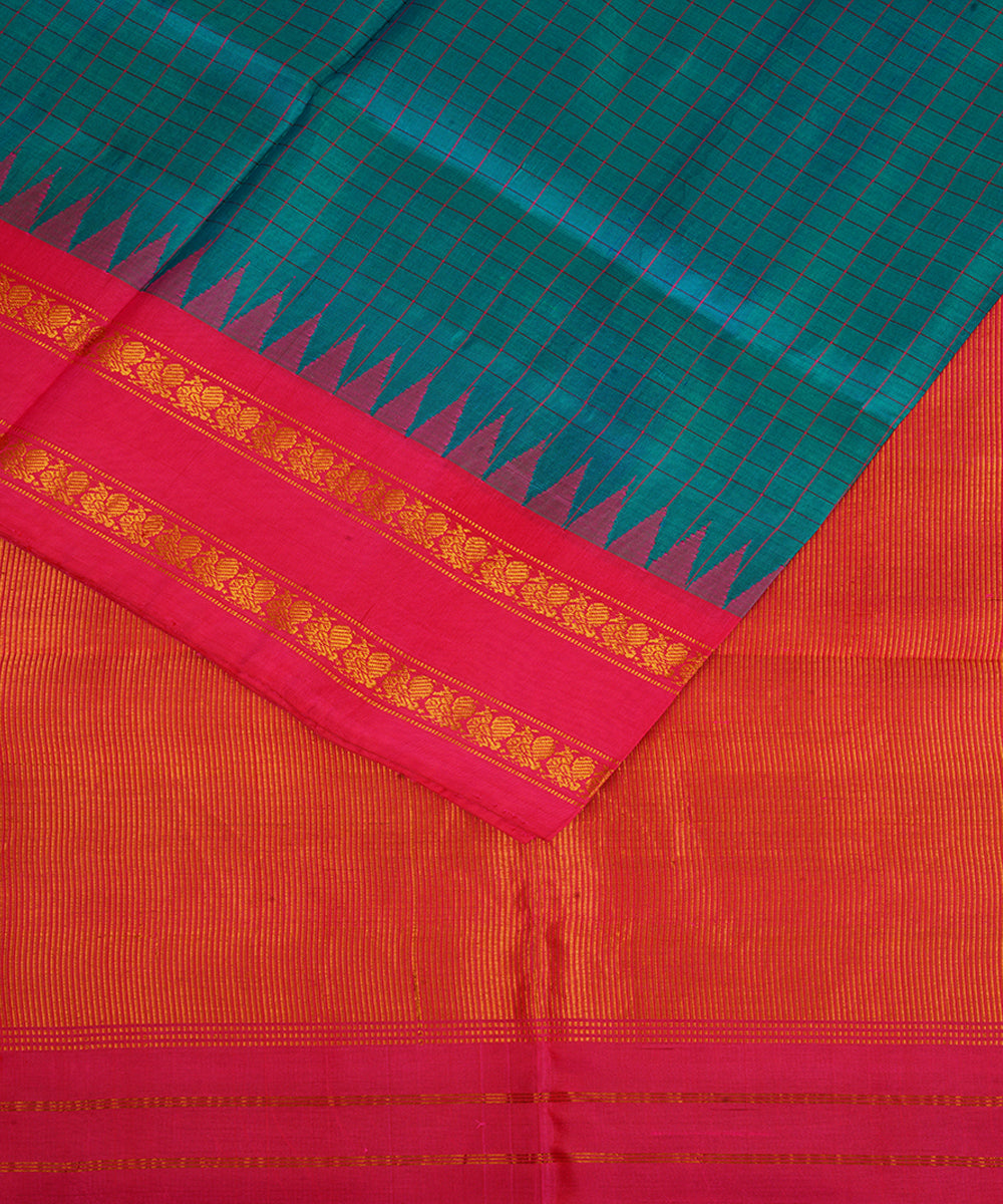 Pink sky blue silk handwoven gadwal saree