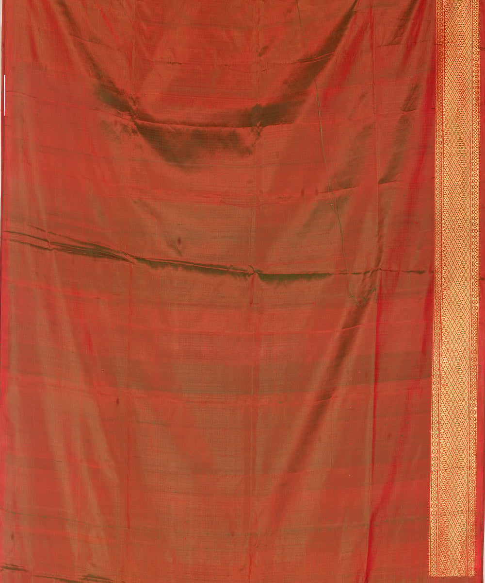 Light green with dual shaded red green silk handwoven gadwal saree