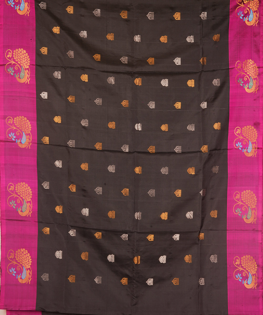 Black purple silk handwoven gadwal saree