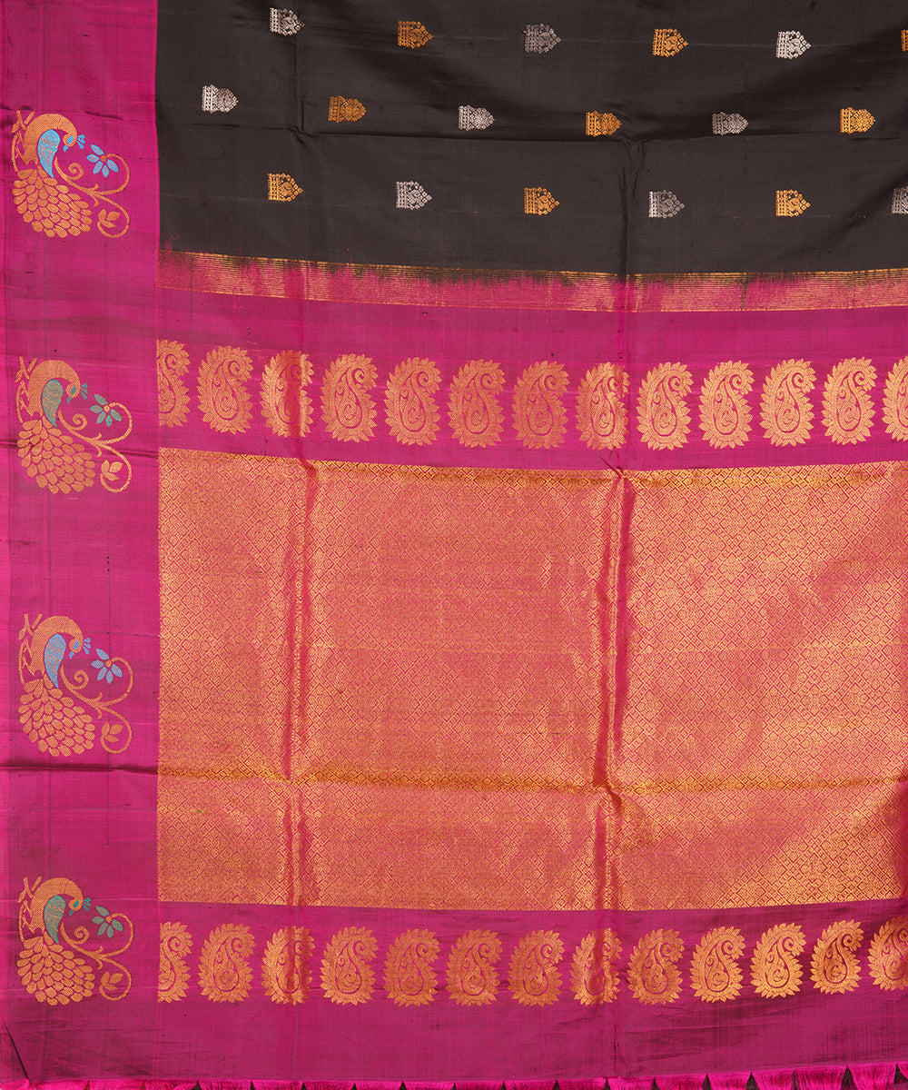 Black purple silk handwoven gadwal saree