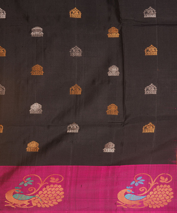 Black purple silk handwoven gadwal saree