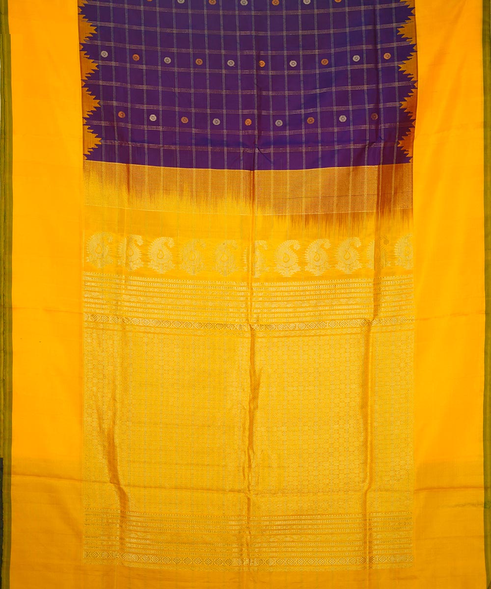 Navy purple blue yellow silk handwoven gadwal saree