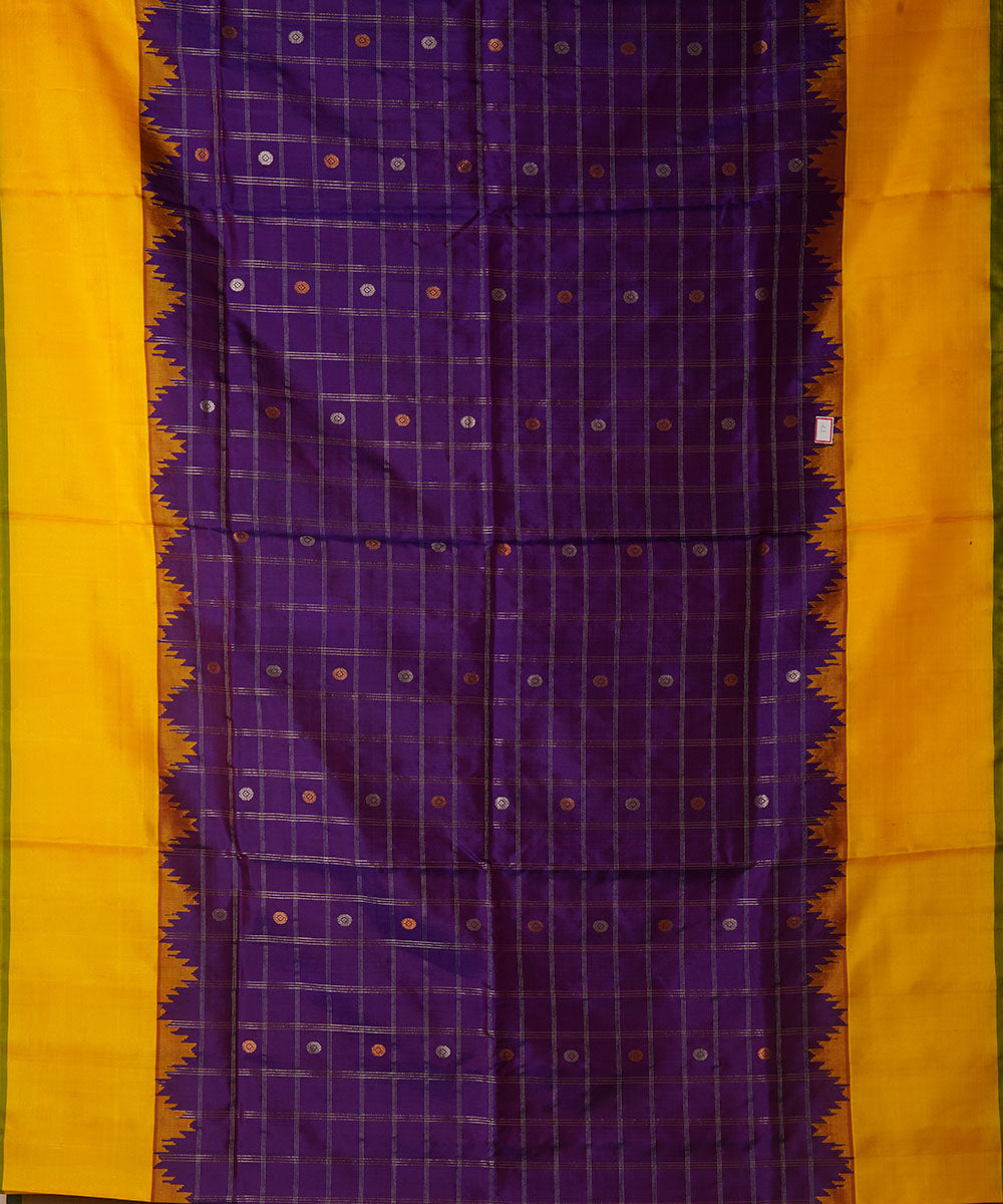 Navy purple blue yellow silk handwoven gadwal saree