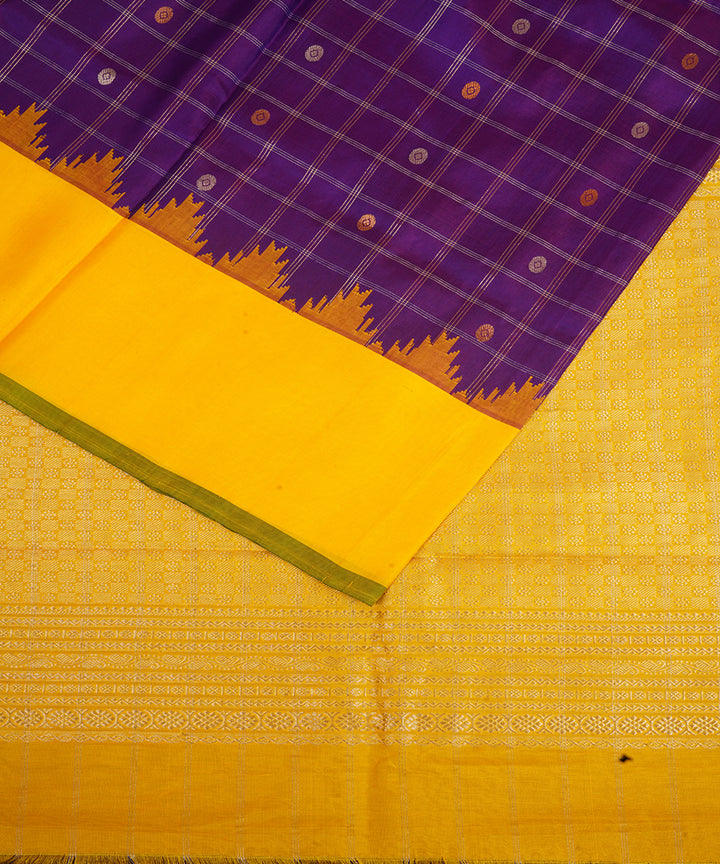 Navy purple blue yellow silk handwoven gadwal saree