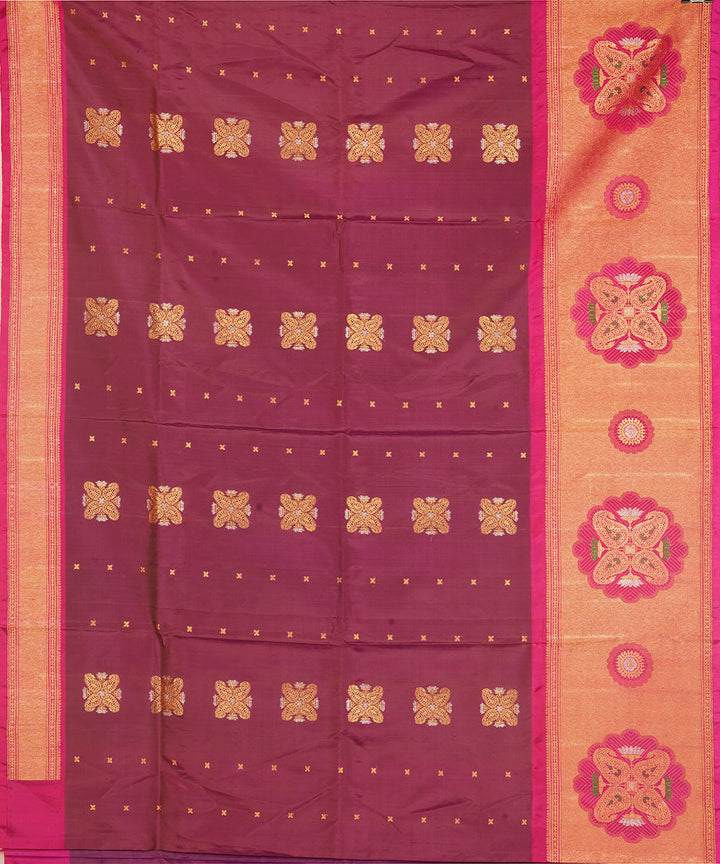 Mauve pink silk handwoven gadwal saree