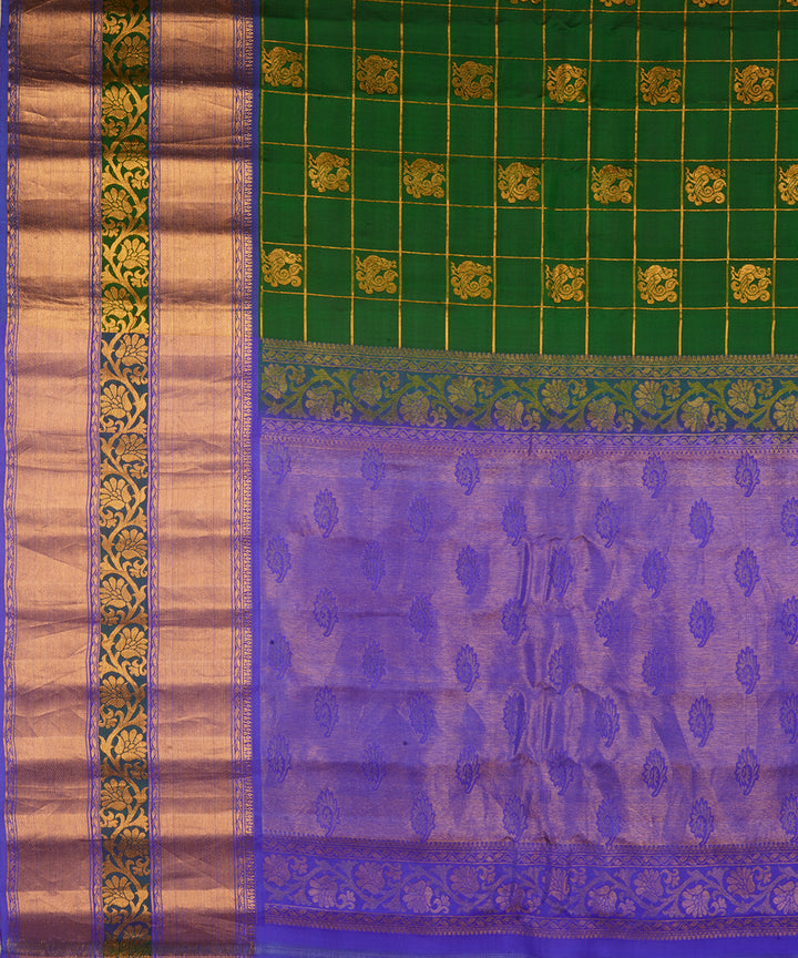 Dark green and blue silk handwoven gadwal saree