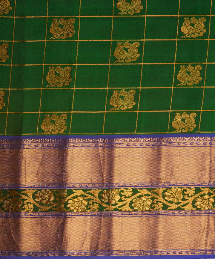 Dark green and blue silk handwoven gadwal saree