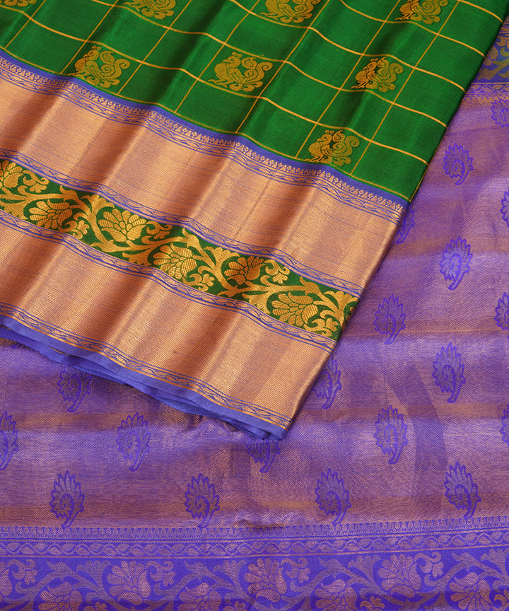 Dark green and blue silk handwoven gadwal saree